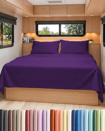 RV Short Queen Sheet Set 60 X 75 - 4 Piece RV Short Queen Bed Sheets - Soft, Breathable & Cooling - Designed for Bunks, Trailers and Campers - Fits 8” to 12" Mattress - Hotel Luxury Bedding - Purple