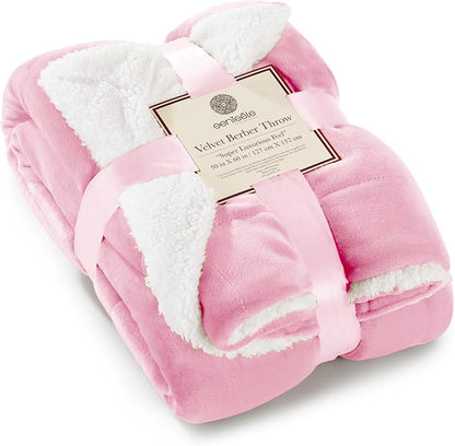 Genteele Sherpa Throw Blanket Super Soft Reversible Ultra Luxurious Plush Blanket, 50 x 60 inches, Pink/White