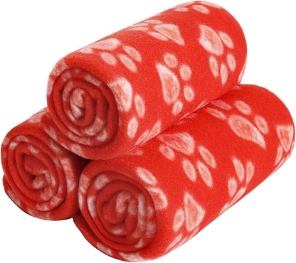 CAI TENG 3 Pack Pet Blankets for Small Dogs Dog Blanket Cat 21x30 Inch Soft Pet Fleece Blanket Warm Puppy Essentials for Bed Cute Paw Printed Throw Dog Red