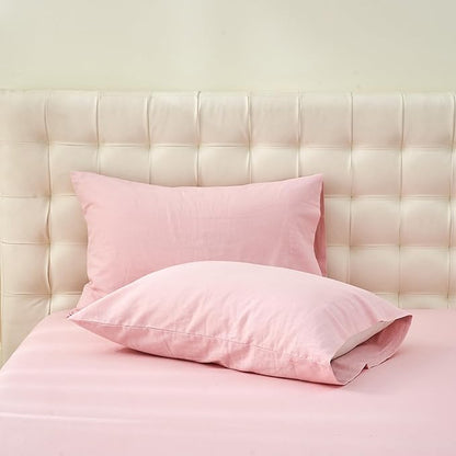 Simple&Opulence Belgian Linen Sheet Set Solid Color - 4 Pieces (1 Flat Sheet & 1 Fitted Sheet & 2 Pillowcases) Natural Flax Cotton Blend Soft Bedding Breathable Farmhouse - Pale Pink, King Size