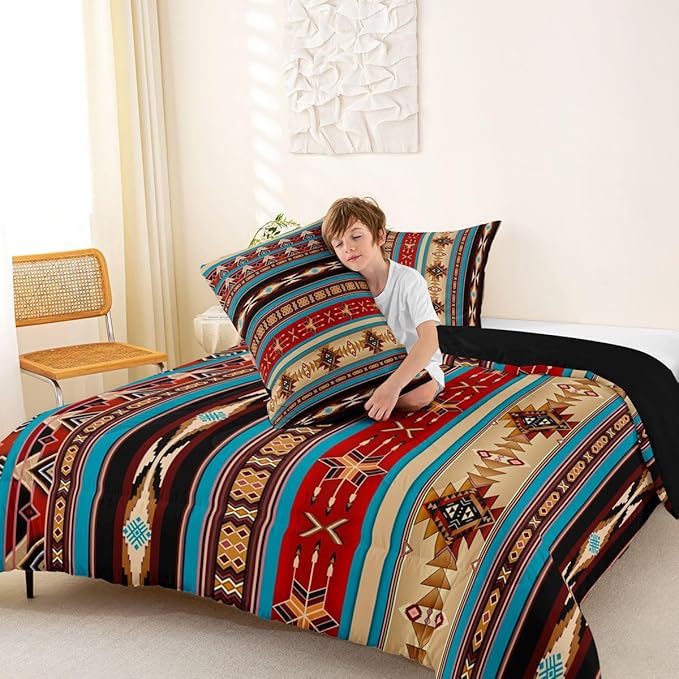 Aztec Bedding Set Ethnic Tribal Arrow Comforter Set,Retro Southwest Native Bohemian Quilt King,Western Star Geometric Sriped Duvet Insert African Tribe Exotic Nordic Style Boho Decor,Warm Taupe