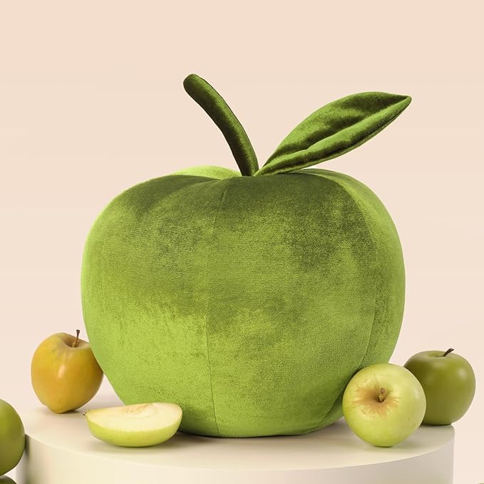 Ashler Apple Pillow, Fruit Shaped Pillows, Apple Shaped Luxury Velvet Throw Pillow, Cute Apple Cushion, Fun Home Decor for Sofa, Chair, Bedroom, Light Green, 11x9.5IN