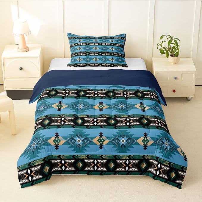 Erosebridal Southwestern Comforter Set - Twin Bohemian Geometric Quilt, Ethnic Tribal Arrow Bedding Set With Western Duvet Insert, Country Room Decor Teal
