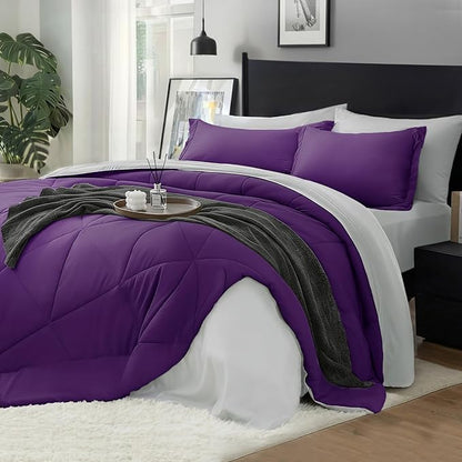 BEDELITE Twin XL Comforter Set 5 Pieces Bed in A Bag - Soft Microfiber Reversible Twin Extra Long Purple Bed Set with Comforters, Sheets, Pillowcase & Sham, Cozy Bedding Sets for College Dorm Room