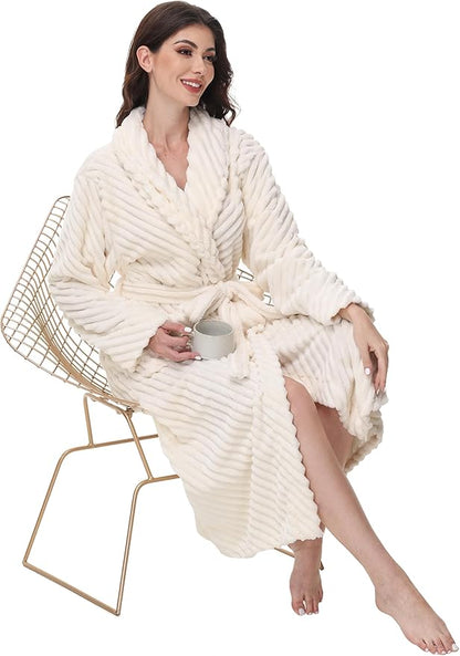 Yurhap Premium Robes for Women - Super Soft Cozy Fleece Womens Robe Plush Long Bathrobe