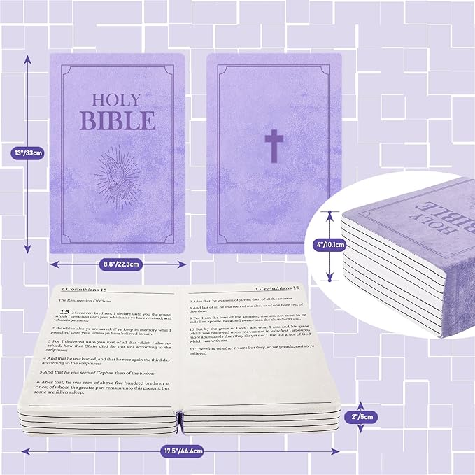 The Holy Bible Pillow Plush- Book Shape, Openable, Cozy Faith Bible Pillow Christian Bible Verse Pillow (Purple)