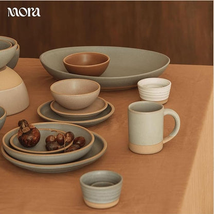 MORA Medium Mugs Set of 4, 16oz Ceramic Pottery Latte Mugs/Coffee Cups - Microwave and Dishwasher Safe - Thyme