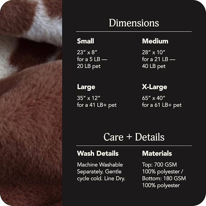 UnHide Floof Pet Bed - Small (23" x 8") - Extra Soft Dog Bed - Removable Faux Fur Cover - Machine Washable - Helps Ease Pet Anxiety & Provides The Perfect Sleep - Cowhide
