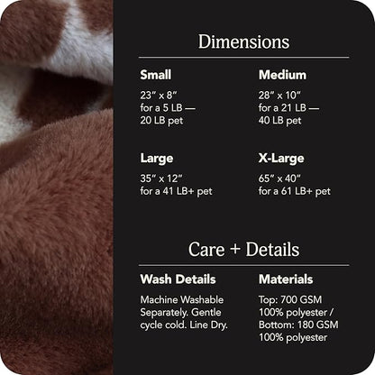 UnHide Floof Pet Bed - Medium (28" x 10") - Extra Soft Dog Bed - Removable Faux Fur Cover - Machine Washable - Helps Ease Pet Anxiety & Provides The Perfect Sleep - Cowhide