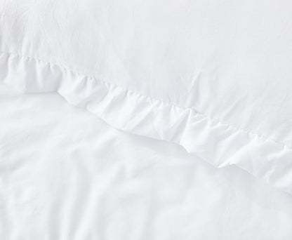 Chezmoi Collection Nora White Comforter Set Queen Size 3-Piece Lightweight Fluffy Soft Stone-Washed Ruffled Shabby Chic Bedding for All Season