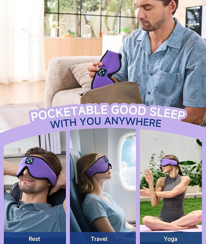Voerou Sleep Headphones Bluetooth 5.4 Eye Mask, Sleep Mask with Bluetooth Headphones Wireless for Side Sleepers, Bulit-in Ultra-Thin Stereo Speakers Suitable for Sleep, Cool Gadgets for Men Women