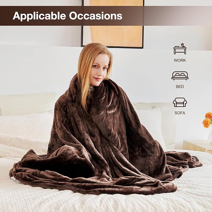 Electric Heated Blanket Twin Size 62"x84", Fast Heating, Soft Plush Microplush for Bed & Couch, 10Hs Auto Off & 5 Heating Levels, Machine Washable, Gifts for Grandma & Family-Dark Brown