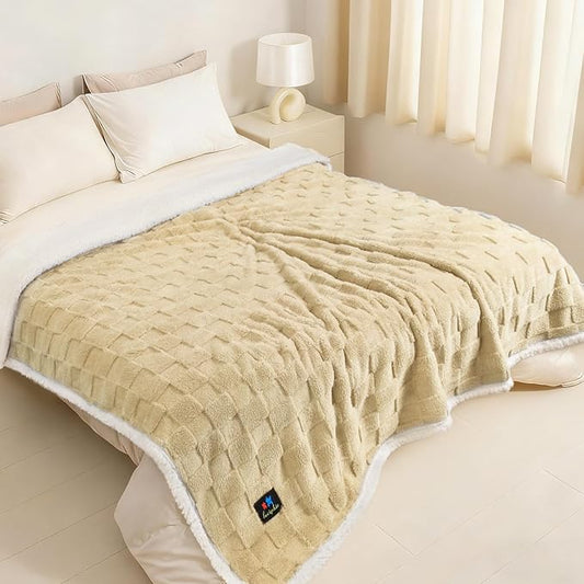 Luciphia Waterproof Dog Blanket for Large Dogs Washable Soft Sherpa Fleece Cat Blankets with 3D Jacquard Cozy Calming Reversible Bed Couch Protector Furniture Protection for Pet,Beige White,85x57 inch