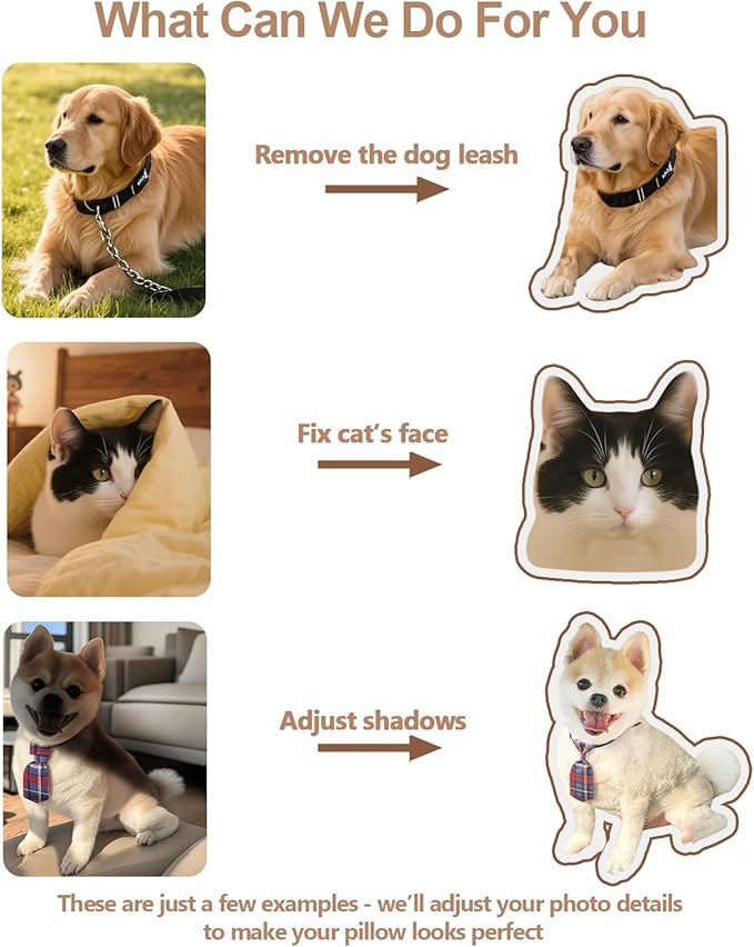 Custom Pet Pillow with Picture, Personalized Photo Dog Cat Face Shaped Pillow, Customized Stuffed Animal Pictures Pillows Memorial Loss Sympathy Gifts - 14"