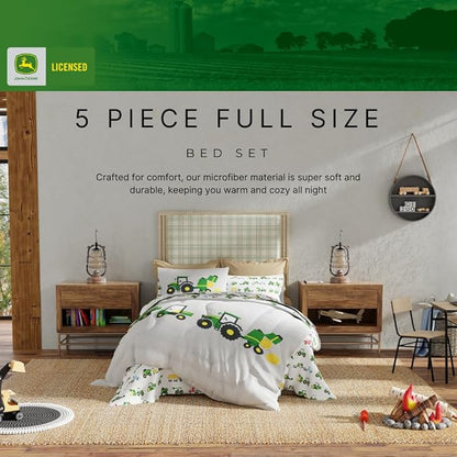 Franco Kids John Deere Farm Equipment Bedding 5 Piece Super Soft Comforter and Sheet Set, Full, (Officially Licensed Product)