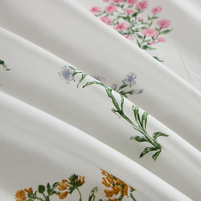 Floral Comforter Set Queen Size 100% Cotton Bedding Sets Garden Flowers Printed Breathable Soft Comforter 3Pcs Reversible Botanical Flowers Comforter(Flower, Queen)