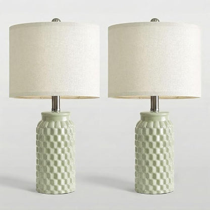 20.5" Small Bedside Lamps Set of 2 with 5FT Cord, Green Ceramic Modern Farmhouse Table Lamps for Nightstand, Living Room, Bedroom, 3D Honeycomb Stylish End Table Lamps(Bulb Not Included)