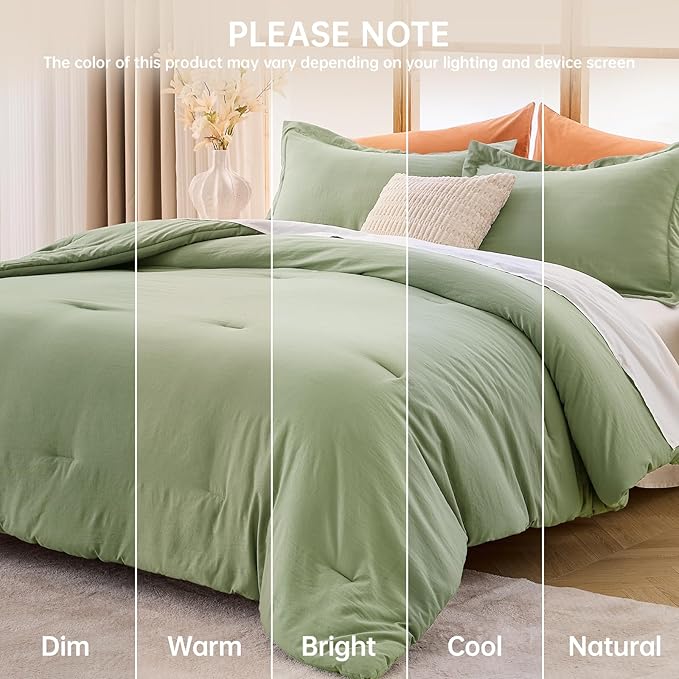 MUXHOMO Green Full Comforter Sets, All Season Ultra Soft Down Alternative Bedding - 3 Piece Lightweight Bed Set Includes 1 Comforter (82"x86") and 2 Pillow Shams (20"x26")
