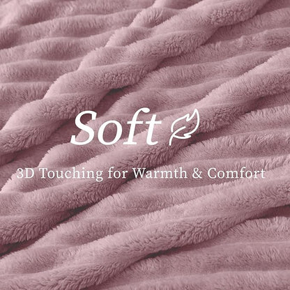 BEDELITE Fleece Throw Blanket for Couch - 300GSM Soft & Warm Fluffy Berry Purple Blanket, Decorative and Giftable Striped Blankets for Women, Men, 50"x60"