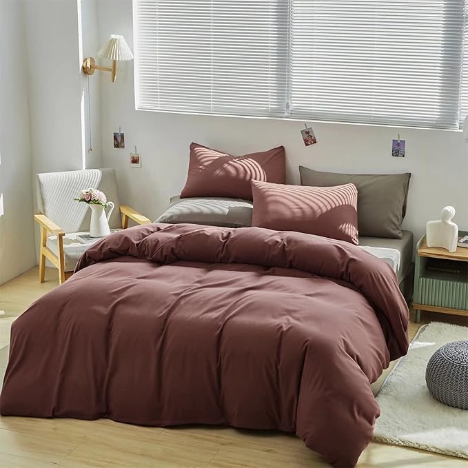 Houseri Brick Red Comforter Full Size, 3 Pcs Blackish Purple Plum Bedding Sets Full Comfy Soft Teen Girls Women Vintage Brick Aubergine Comforter Sets Dark Brown Purple Bed Quilts Blankets Full