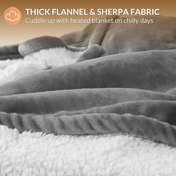 HOMLYNS LuxeHeat Heated Blanket Electric Blanket, Soft Flannel Sherpa Heated Throw, Heating Blanket with 5 Heat Settings, 3 hrs Timer Auto Shut Off (50x60 inches, Grey)