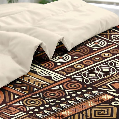 Comforter Set Full Size, Vintage Tribal African 7 Pcs Bedding for Kids and Adults, Brown Abstract Patchwork Bed Sheet Sets with Fitted Sheet 2 Pillowcases & 2 Shams