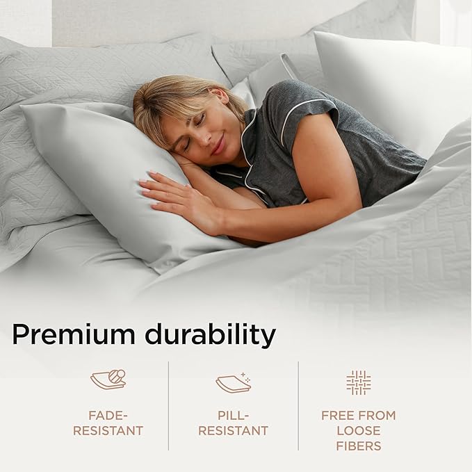 Threadmill Luxury Supima Cotton Sheets, 1000 Thread Count Soft 100% Cotton Sheets for King Size Bed, 4 Pc Light Grey King Bed Sheet Set, 5-Star Hotel Quality with Elasticized Deep Pocket King Sheet