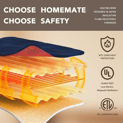 Homemate Electric Heated Blanket Twin Size - 62"x84" Heating Blanket Twin Size 1/2/4/6/8 Hours Auto-Off 10 Heat Level Over-Heat Protection Flannel Sherpa ETL Certification