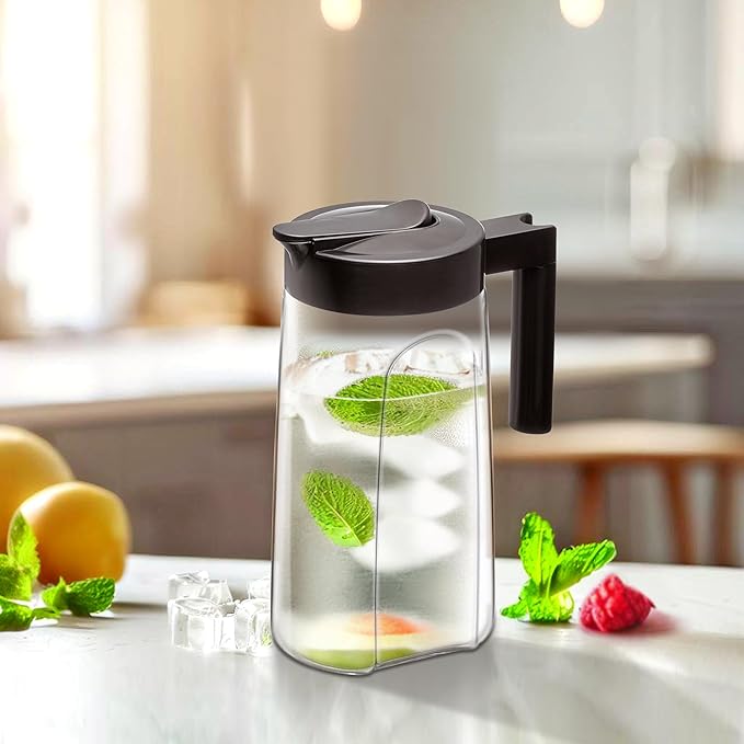 Amazing Abby - Slim Mini - Tritan Pitcher (48 oz), Unbreakable Plastic Water Pitcher with Lid, BPA-Free, Heat-Resistant, Dishwasher-Safe, Great for Iced and Hot Drinks, Indoors and Outdoors, Black
