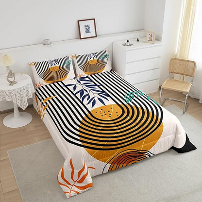 Mid Century Bedding Twin Swirl Line Comforter Set, Vintage Minimalit Bedding Comforter Sets Modern Artwork Duvet Insert, Abstract Circle Spiral Down Comforter Lightweight for All Seasons