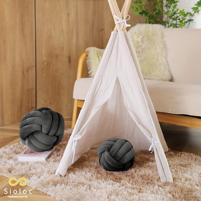 Sioloc Soft Knot Ball Pillows,Round Throw Pillow Cushion Home Decoration Plush Pillow,Throw Knotted Pillow Handmade Round Plush Pillow（10.6inches,Dark Grey）