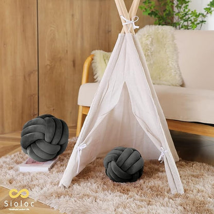 Sioloc Soft Knot Ball Pillows,Round Throw Pillow Cushion Home Decoration Plush Pillow,Throw Knotted Pillow Handmade Round Plush Pillow（13.7inches,Dark Grey）