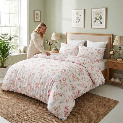 Nayoroom Pink Floral Comforter Set Queen Size Spring Botanical Blooms Flower Comforter 3 Pieces Soft Lightweight Aesthetic Bedding Set for All Seasons