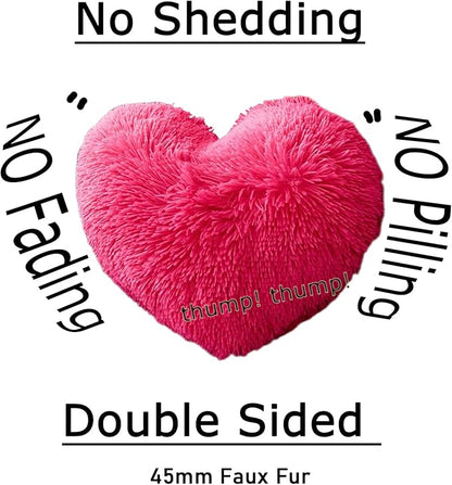 MorroMorn Fluffy Heart Throw Pillows, Shaggy Decorative Pillow for Sofa Couch Bed, Cute Room Decor Decorations for Women Girls Kids (Hot Pink)