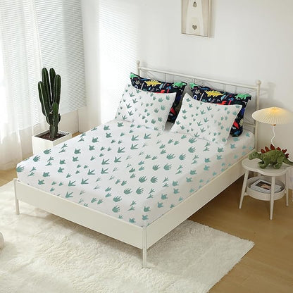 Dinosaur Comforter Set Twin for Kids Boys Teens 7 Piece Bed in a Bag Cartoon Colorful Dino 3D Print Bedding Set with Sheet