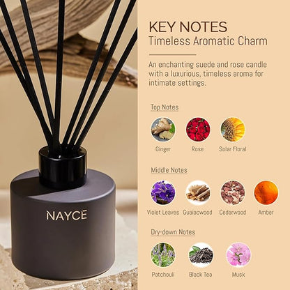 Nayce Luxury Reed Diffuser - Suede Rose - Aromatherapy Essential Oil Diffuser Sticks - Hand-Poured in USA - Reed Diffusers for Home, Bathroom, Bedroom, Office Decor, Housewarming Gifts