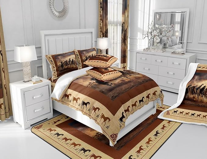 Feelyou Horse Comforter Set Twin Size Galloping Horse Comforter for Boys Kids Teens Western Decor Cute Animal Bedding Set Kawaii Farm Cowboy Brown Duvet Set Room Decor Quilt Set