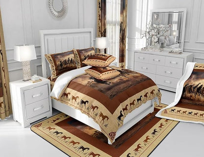 Feelyou Horse Comforter Set Toddler Size Galloping Horse Comforter for Boys Kids Teens Western Decor Cute Animal Bedding Set Kawaii Farm Cowboy Brown Duvet Set Room Decor Quilt Set
