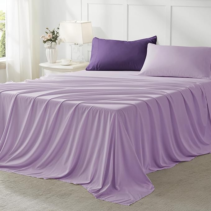 Anluoer Queen Comforter Set,Dark Purple&Light Purple Bed in a Bag 7 Piece,Lightweight Bedding Set with Down Alternative Fill,Bed Set Includes Comforter, Fitted Sheet, Flat Sheet,Pillowcases and Shams