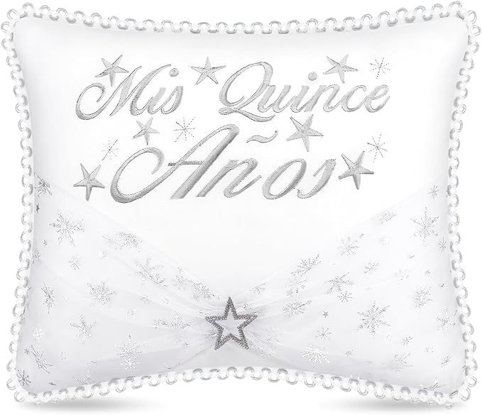 Quinceañera Pillow 13 x 16 Inches White 15th Birthday Lace Pillows with Pillowcase Quinceanera Gift Decoration for Girls Chairs Sofas Ceremony Souvenir