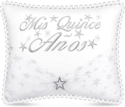 Quinceañera Pillow 13 x 16 Inches White 15th Birthday Lace Pillows with Pillowcase Quinceanera Gift Decoration for Girls Chairs Sofas Ceremony Souvenir