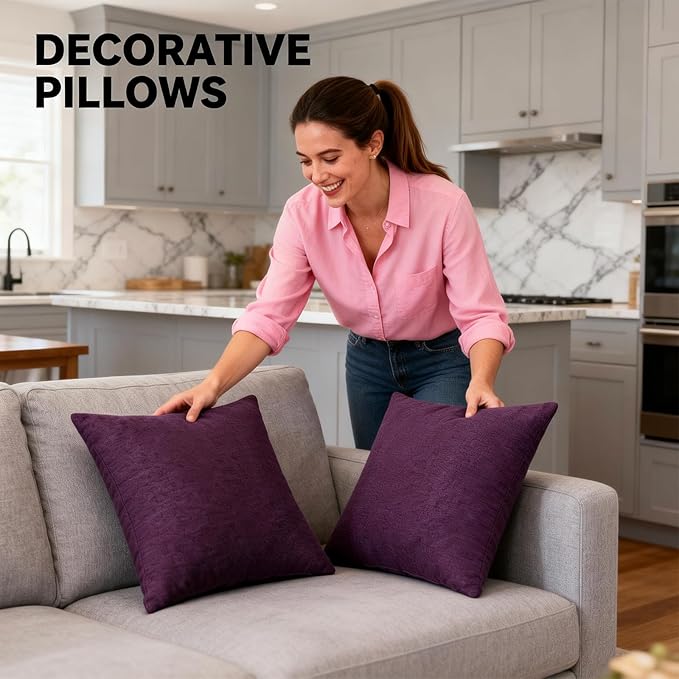 Decorative Couch Pillow Covers SofaThrow pillows with inserts included Bohemian-Style Country Cushion Cover Suitable for Beds, Sofas, Living Rooms, and Home Decor 2pack 18X18 inch. (Purple #P3-20)