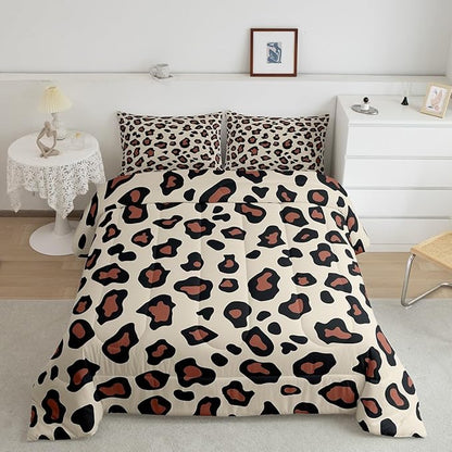 Feelyou Leapord Comforter Set King Size Leopard Print Comforter for Boys Girls Teens Cheetah Print Bedding Set Morden Duvet Set Room Decor Pale Brown Quilt Set