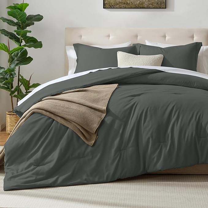 satisomnia Twin Size Dark Grey Comforter 2 Piece, Twin Size Lightweight Down Alternative Comforter Set