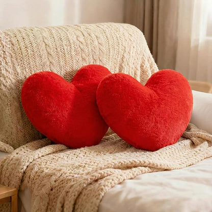 Nydotd Heart Pillows Cute Fuzzy Throw Pillow Red Love Heart Shaped Decorate Pillows for Bed Livingroom Sofa Gifts Home Decor Cushion Small 11.8" x 10"