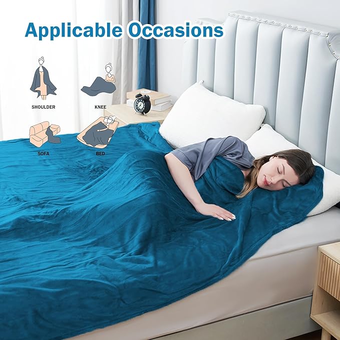 Electric Heated Blanket Twin Size 62"x84", Fast Heating Throw, Soft Plush Microplush for Bed & Couch, 10Hs Auto Off & 5 Heating Levels, Machine Washable, Gifts for Grandma & Family-Blue Green