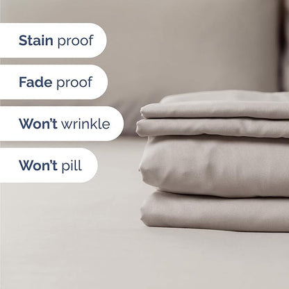 Twin 4 Piece Sheet Set - Comfy Breathable & Cooling - Ultra-Soft Hotel Luxury Bedding Set with 8-16 Inch Deep Pockets - 1 Flat & 1 Fitted Sheet & 2 Pillowcases - Wrinkle Free & Easy Care - Light Grey