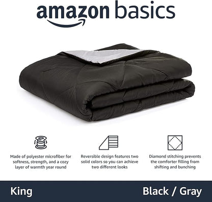 Amazon Basics Reversible Lightweight Microfiber All Season Comforter Blanket, King, Black/Grey