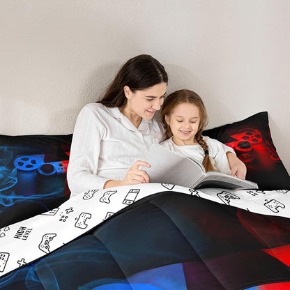 Erosebridal Queen Comforter Set for Boys, Gaming Bedding Sets, Kids Toddler Bedding Set, Red, Blue