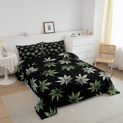 Erosebridal Green Leaves Comforter Set Toddler, Leaves Bedding for Kids Teens Adult,Tropical Botanical Down Comforter,Exotic Plant Bedding Comforter Sets,Luxury Soft